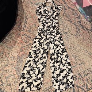 Elegant Black and Cream Floral Jumpsuit